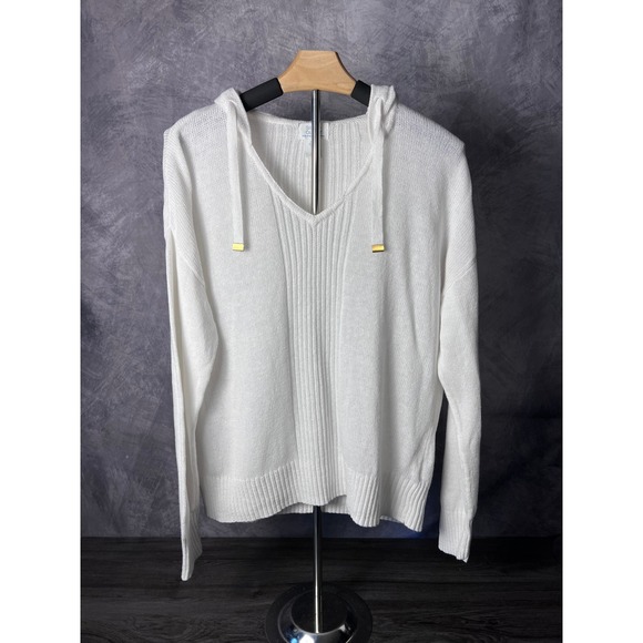 Sigrid Olsen Sweaters - Sigrid Olsen Linen Cotton Knit Hoodie Sweater White Women's Size Medium Coastal